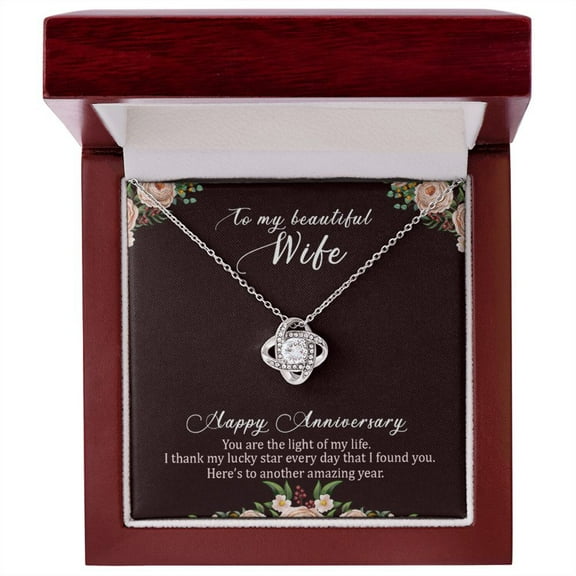 My Beautiful Wife, Happy Anniversary Love Knot Necklace | To Wife