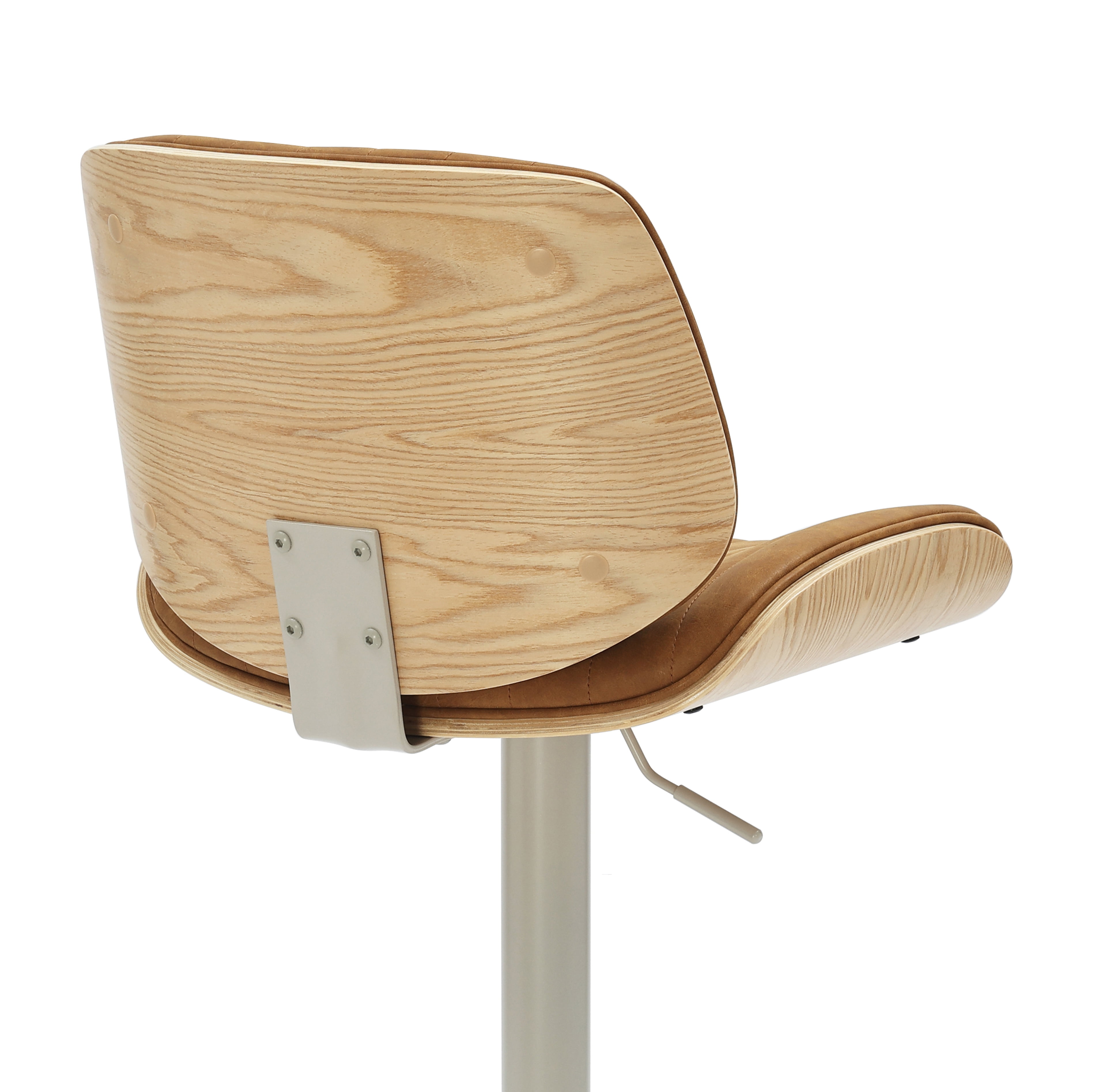 Brock Adjustable Swivel Camel Curved Back Wood Bar Stool with Faux Leather Seat