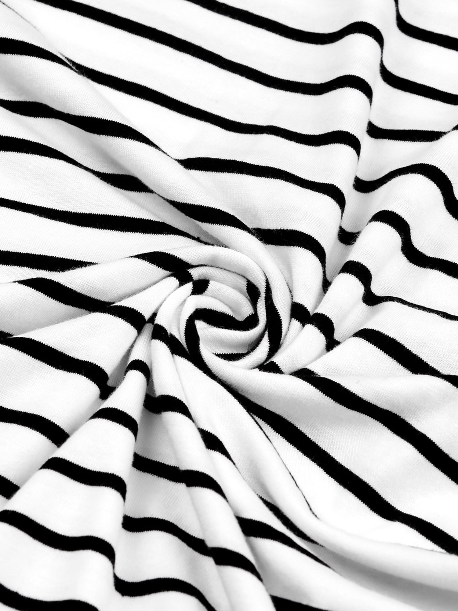 Unique Bargains Men's Long Sleeve Pullover Top Crew Neck Striped T-Shirts 50 Black and White