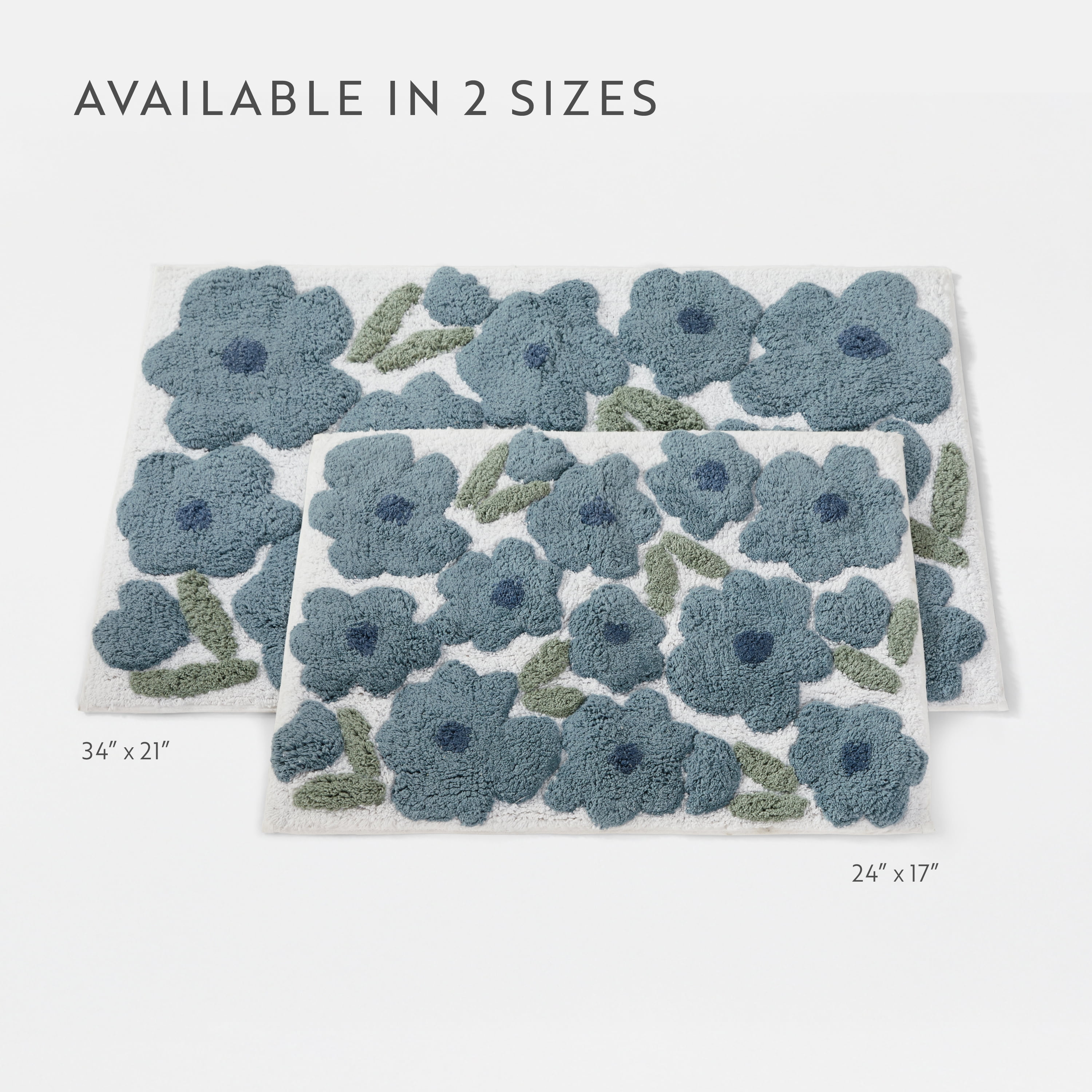 100% Cotton Floral Patterned Bath Mat by Comfort Canopy, Light Blue Blossoms, 24" x 17"