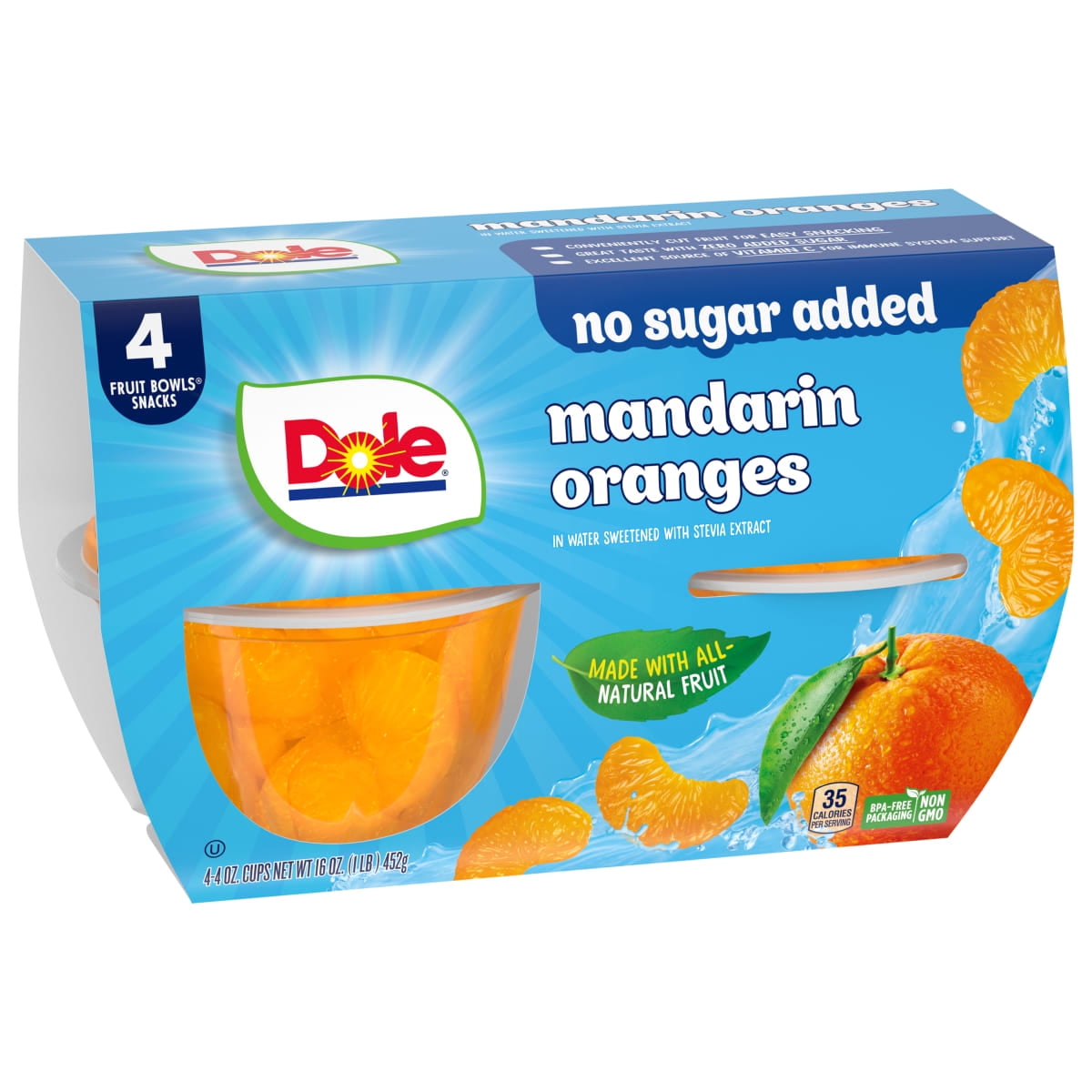 (2 pack) Dole Fruit Bowls No Sugar Added Mandarin Oranges in Water, 4 oz Cups (4 Pack)