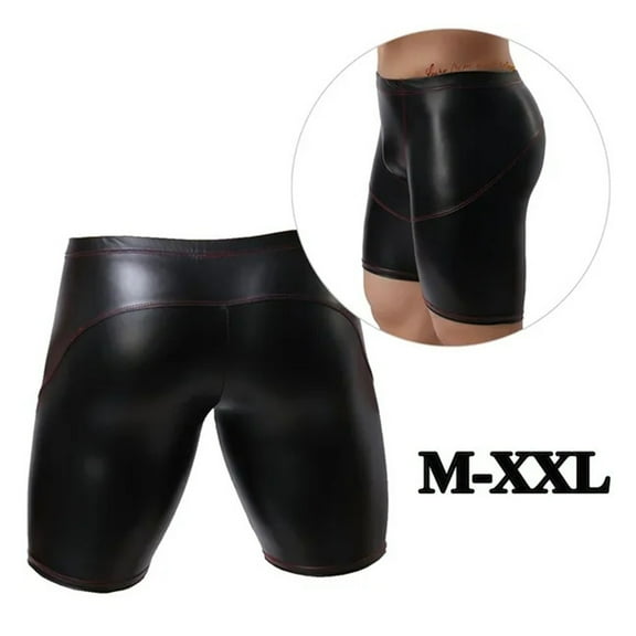 ruhuadgb Mid-rise U Convex Men Panties Fine Sewing Stitching Hip Lifting Skinny Sexy Solid Color Faux Leather Shorts Underpants