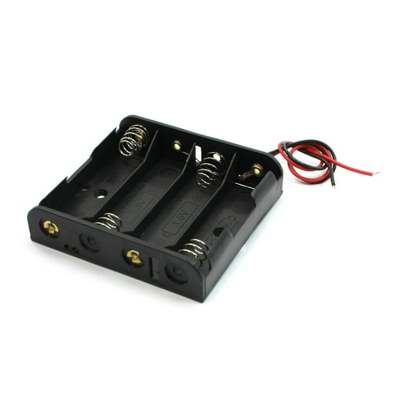 Unique Bargains Spring Loaded Plastic 4 x 1.5V AA Battery Case Holder Box Wire
