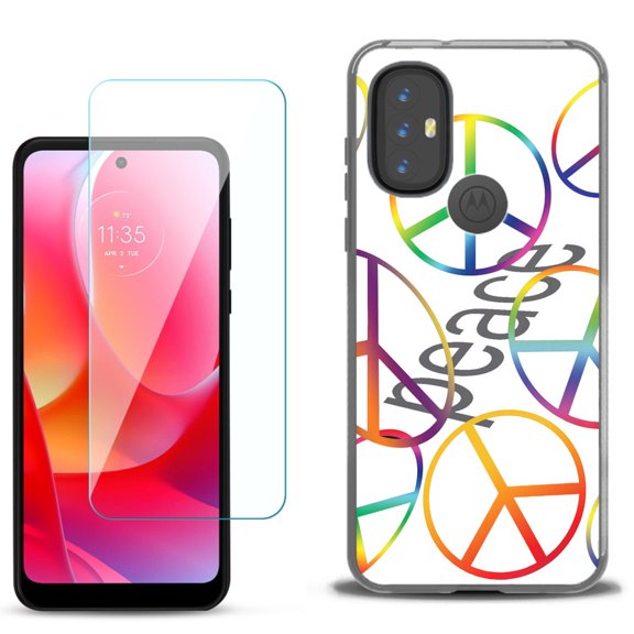 Slim-Fit Gel TPU Phone Case for Motorola Moto G Power 2022, with Tempered Glass Screen Protector, by OneToughShield ® - Colorful Peace