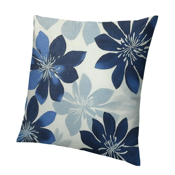 Autua Navy Blue Summer Outdoor Pillow Covers, White Cream Geometric Elegant Dahlia Floral Decorative Throw Pillows, Rust Grey Flower Decor Pillowcase Linen Cushion Cover for Couch 12x12in