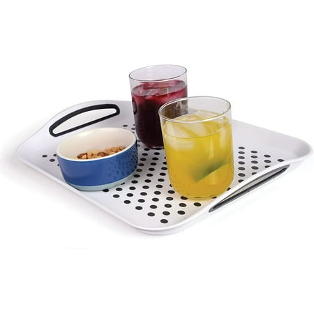 

Rectangular Nonslip Serving Tray with Handles Silicone Nubs Non Skid Dinner Tray White
