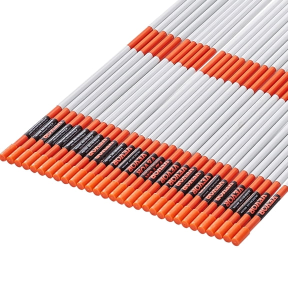 VEVOR Driveway Markers, 30 PCS 48 inch, 0.31 inch Diameter, Orange Fiberglass Poles Snow Stakes with Reflective Tape, 12" Steel Drill Bit & Protection Gloves for Parking Lots