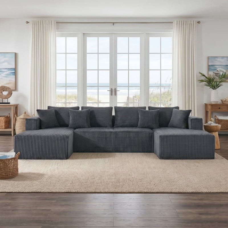 U-Shaped Modular Sectional Sofa with Double Chaise, 132.1'' Oversized Corduroy Sofa Couch with Deep Seat for Living Room Apartment