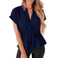 thumbnail image 4 of Women Pure Color Shirt, Ruffle Hem Women's Button Down Blouse Light Polyester Skin Friendly For Vacation For Office For Club ANGGREK Otros, 4 of 5
