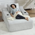 thumbnail image 2 of Trustyue 67" Oversized Chaise Lounge Sofa Bed, Corduroy Boneless Sleeper Sofa with 2 Pillows & 2 Cup Holders, Plush Cloud Couch for Living Room, No Assembly Required (Light Gray), 2 of 11