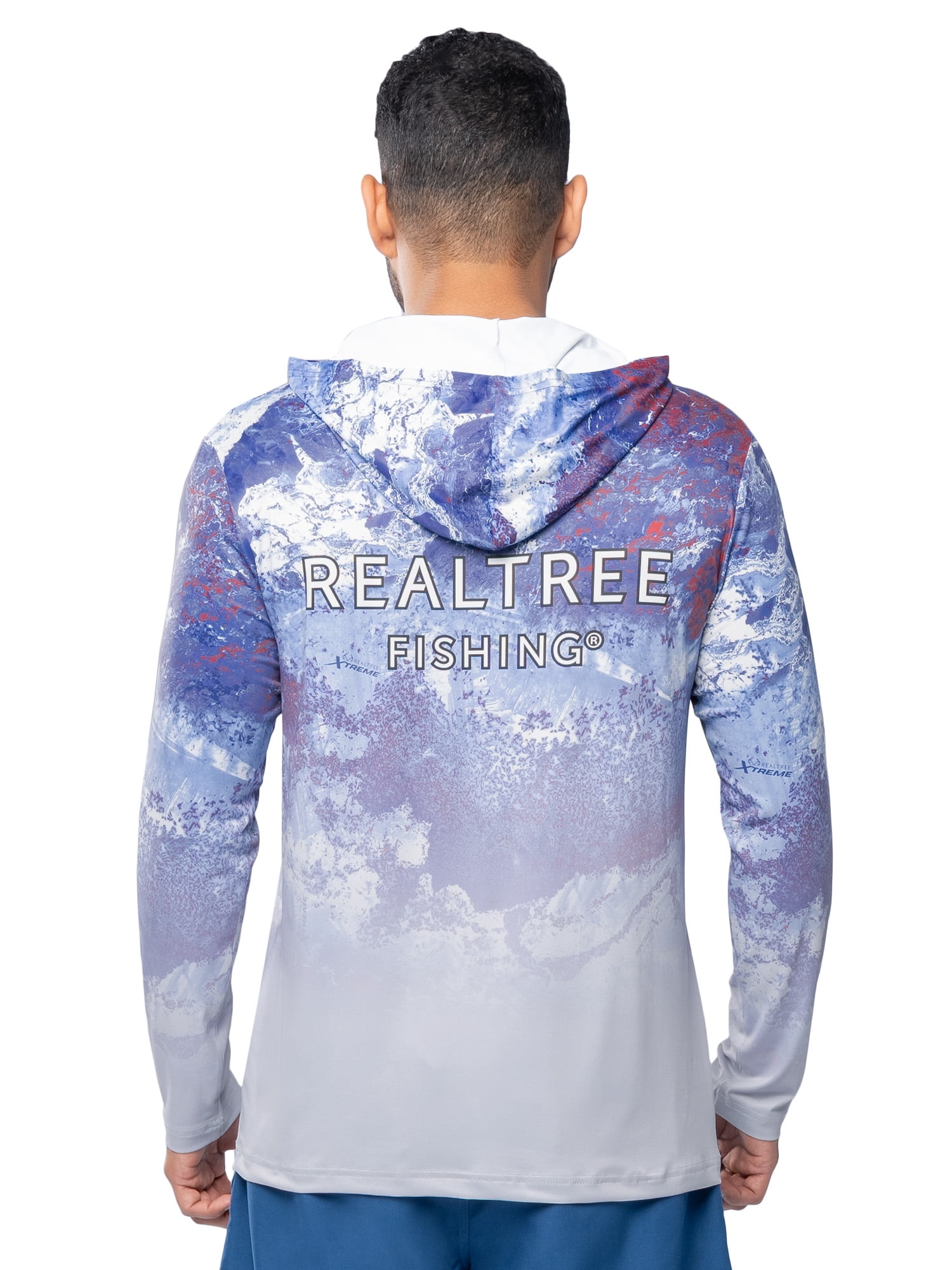Realtree Men's Fishing Flex Americana UPF30 Long Sleeve Performance Hooded Shirt, Size S-3XL