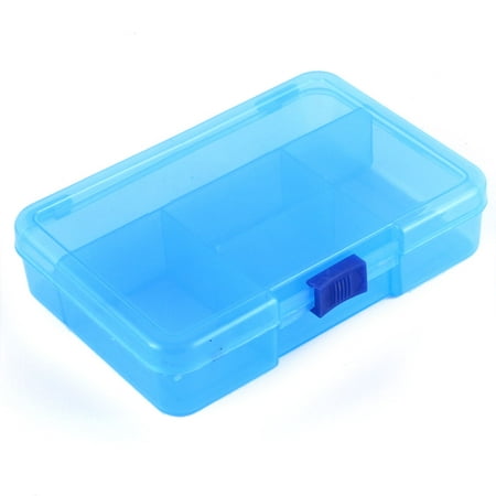Jewelry Beads Fish Bait Plastic 5 Slots Storage Box Case Organizer Clear Blue