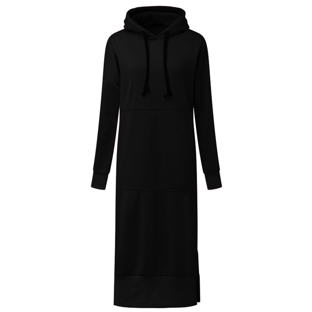 Skpblutn Women'S Sweatshirt Hoodies Winter Fall Casual Comfortable Tops Warm Hooded Baggy Pullover Over Long Dress Round Neckline Long Sleeve Plus Size Sweatshirts Black L