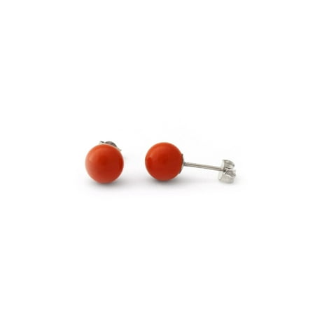 Coral Stud - 14k Yellow Gold, White Gold or Sterling Silver Light Red Simulated Coral Ball Stud Earrings