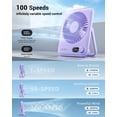 thumbnail image 3 of Portable Fan for Travel with Digital Display, 5000mah 25 Hours Battery Operated 100 Speed Wind Personal Fan with Variable Speed Knob, Small Desk Fan for Bedroom Travel Essentials, Purple, 3 of 7