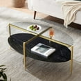 thumbnail image 1 of Rectangle Coffee Table Mid-Century Modern Design L W x H for Living Room - Structure Amber Glass Top and Walnut MDF Shelf Sleek Conical Metal Legs with Gold Finish, 1 of 9