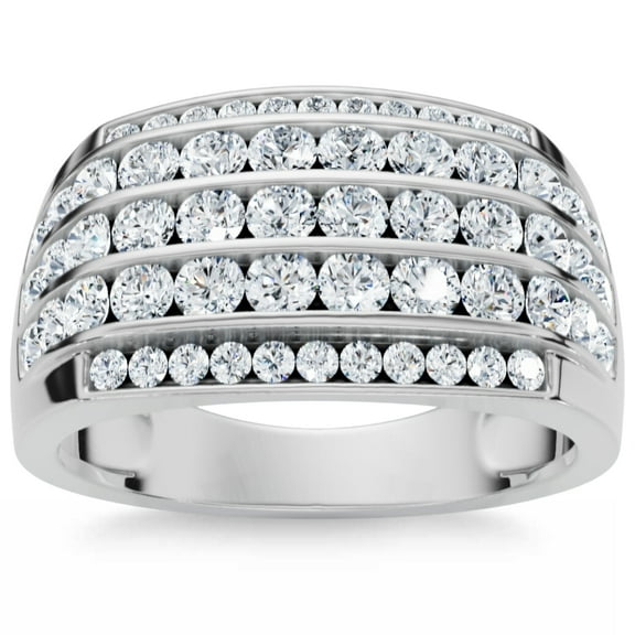 Pompeii 2Ct Lab Grown Diamond Ring Men's Wide Multi Row in White, Yellow, or Rose Gold
