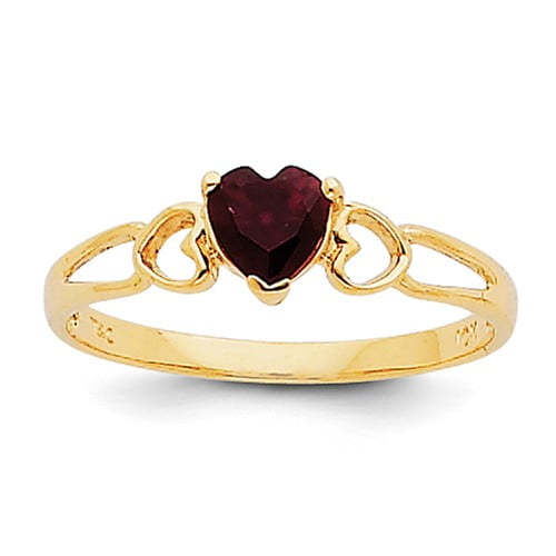 14k Yellow Gold 5mm Round Heart Garnet Birthstone Ring by Jewelrypot