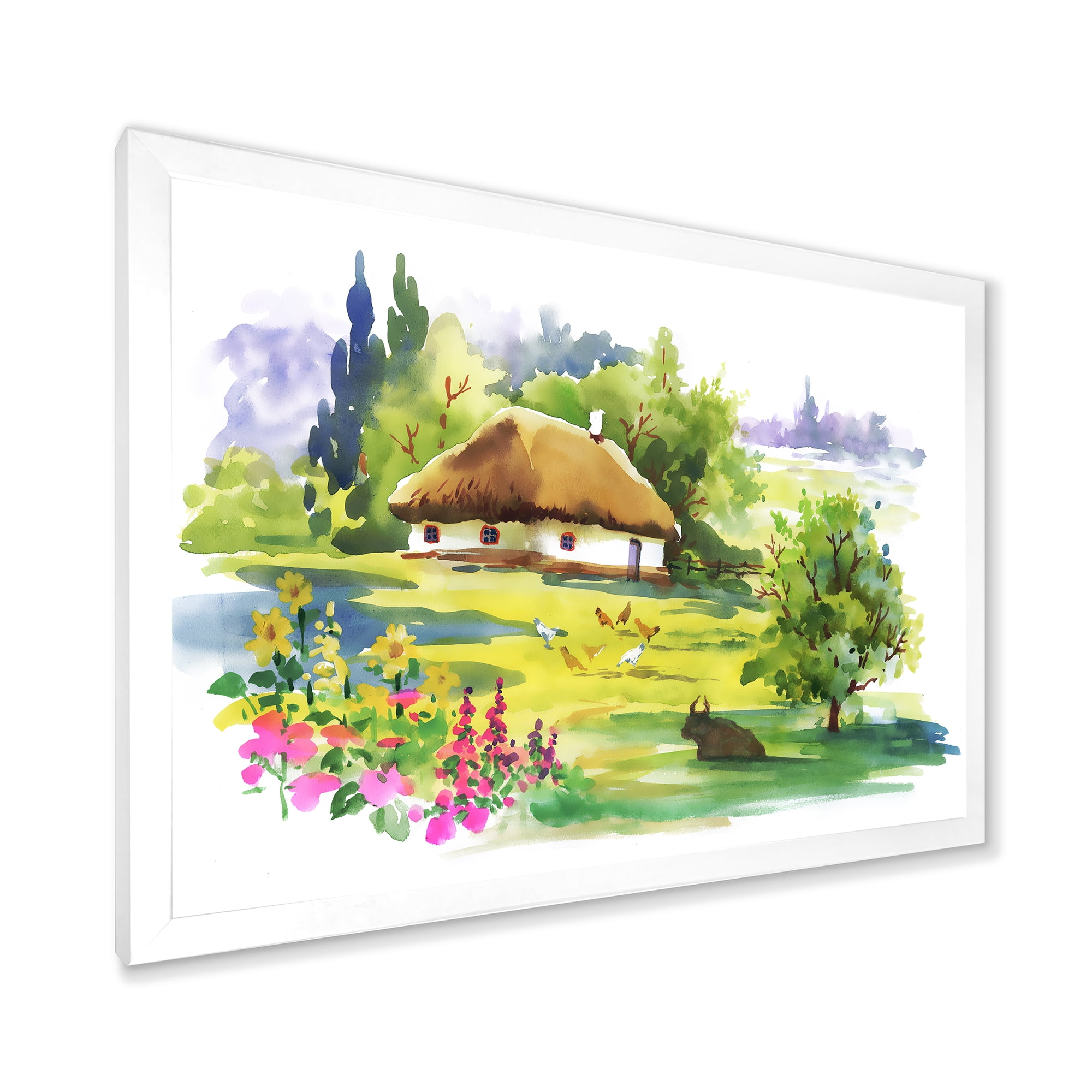 Designart 'Blossoming Greenlands And A Rural House' Traditional Framed Art Print