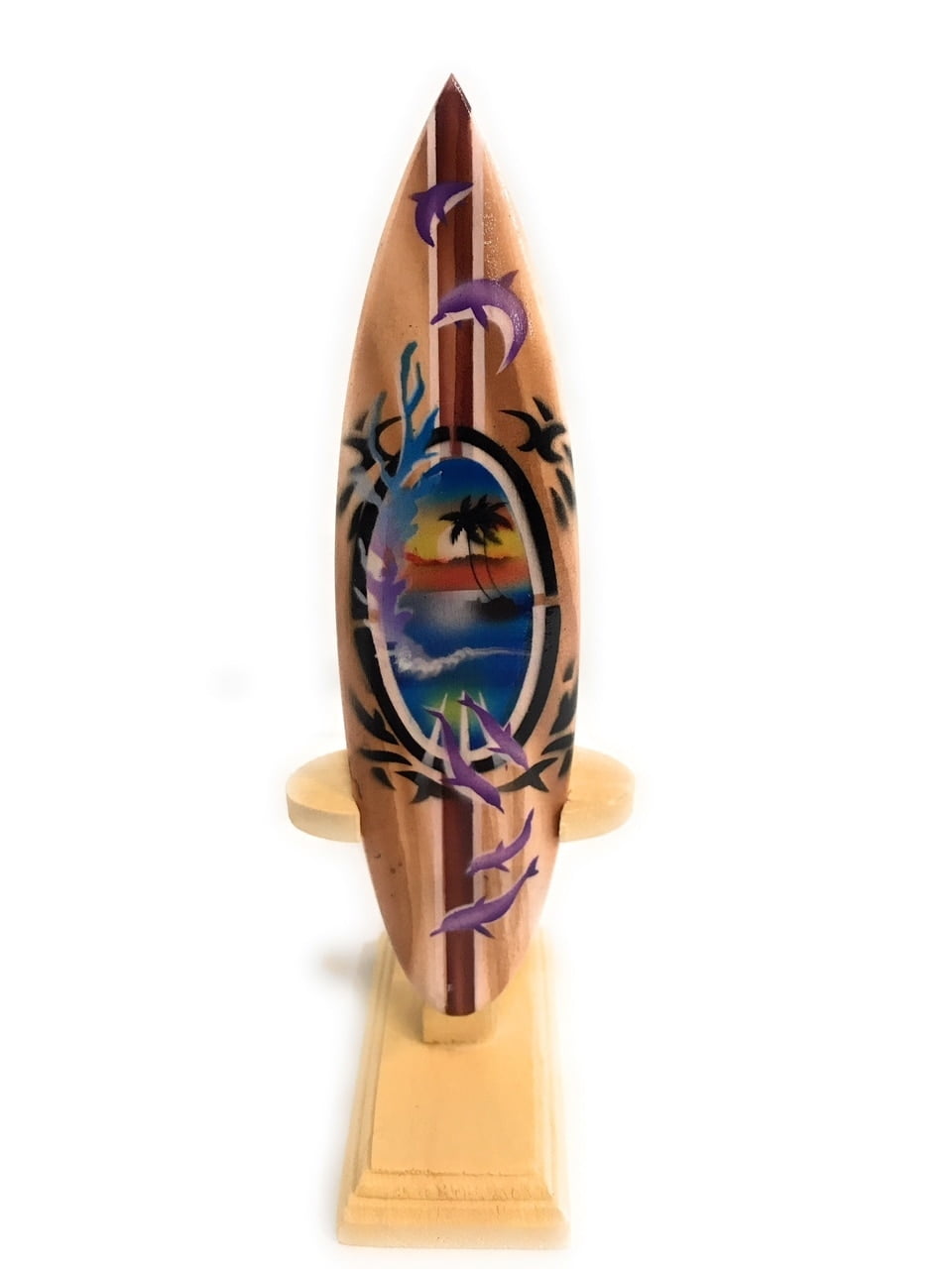 Surfboard w/ Stand Splashing Dolphins Design 6" Trophy lea01d15