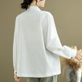 thumbnail image 3 of Amvlyk White Long Sleeve Shirts for Women Stand Collar Loose Pleated Work Blouses Solid Lightweight Office T-Shirts Spring Basic tops Clothes Comfy Fall Fashion Business Outfits 2025, 3 of 4