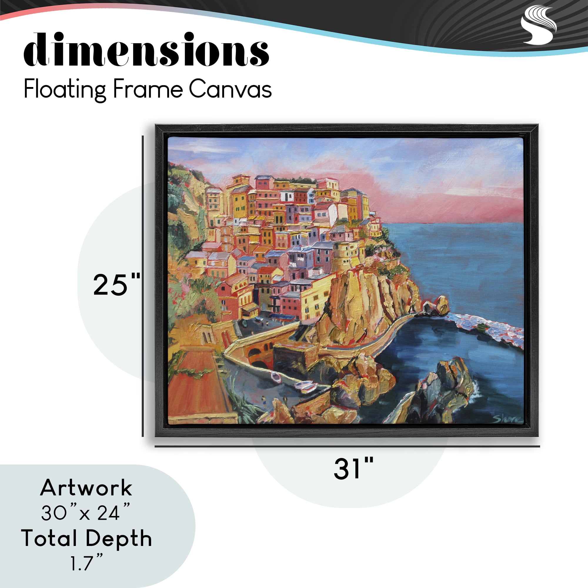 Stupell Industries Cinque Terre Seascape Architecture Black Framed Floater Canvas Wall Art, design by Maxine Shore
