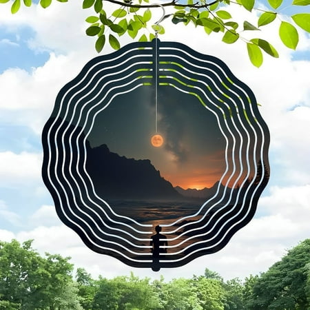 3D Metal Hanging Wind Spinners – Concentric Waves Design with Serene Sunset Landscape Perfect for Yard and Garden Decor 3D Metal Hanging Wind Spinners – Concentric Waves Design with Serene Sunset Landscape Perfect for Yard and Garden Decor