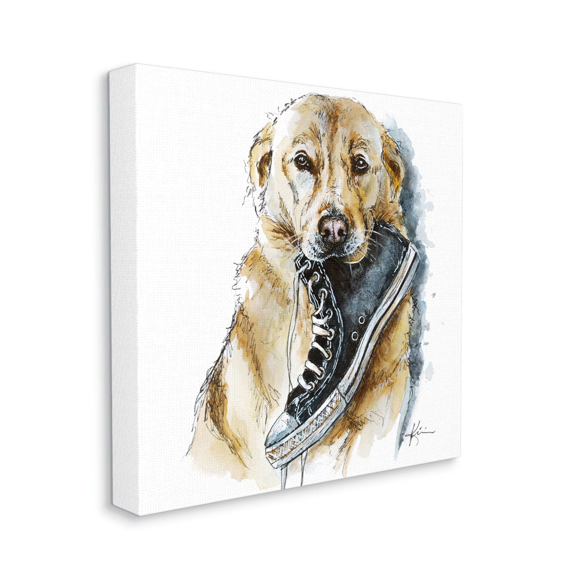 Stupell Industries Golden Retriever Biting Sneaker Animals & Insects Painting Gallery Wrapped Canvas Print Wall Art
