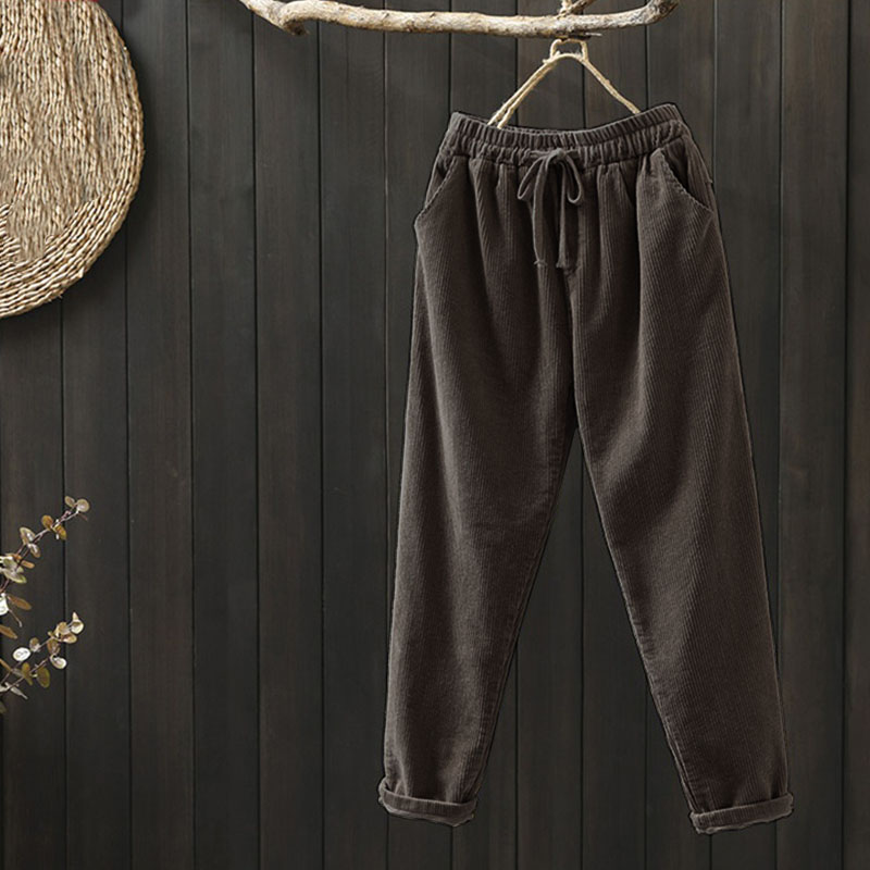 ladies elasticated waist corduroy trousers
