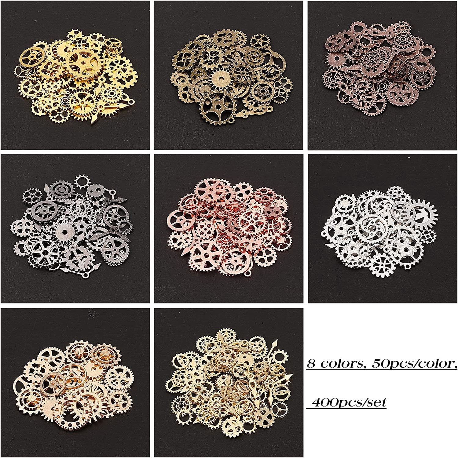 DIY 400Pcs Resin Fillers Antique Steampunk Gears Charms 8-Color UV Epoxy Resin Supplies Filling Accessories Mixed Color DIY