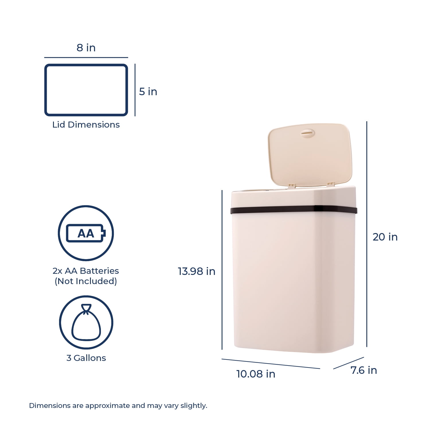 Nine Stars Automatic Bathroom Trash Can, 3.2 Gallon Plastic Motion Sensor Garbage Bin with Soft Close Lid, Cream