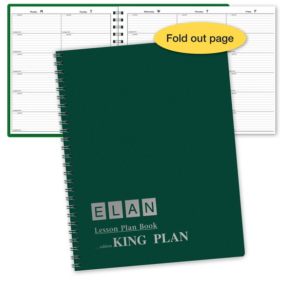 6 Period Extra Large Teacher Lesson Plan, Days Horizontally Across The Top (King Plan), 11" x 13"