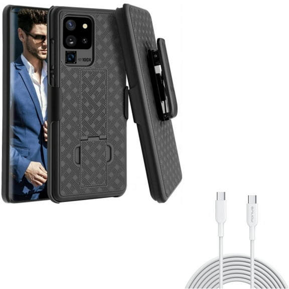 Case Belt Clip w 10ft Long Type-C Cable for Samsung Galaxy S20 Ultra - Holster Swivel Cover, Fast Charger Cord PD Power fits Samsung Galaxy S20 Ultra