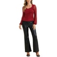 thumbnail image 2 of INSPIRE CHIC Ruched Mesh Blouse for Women's V Neck Long Sleeve Slim Fit Dressy Casual Wrap Top XS Dark Red, 2 of 6