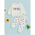 thumbnail image 2 of Suealasg Toddler Girls Clothes 6M 1T 2T 3T Letter Print Long Sleeve Sweatshirts Floral Print Sweatpants Baby Girls Fall 2Pcs Outfits Set, 2 of 8