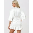 thumbnail image 3 of DARING DIVA Women's Satin Silky 3/4 Sleeves Tie Waist Loungewear Robes S White, 3 of 6