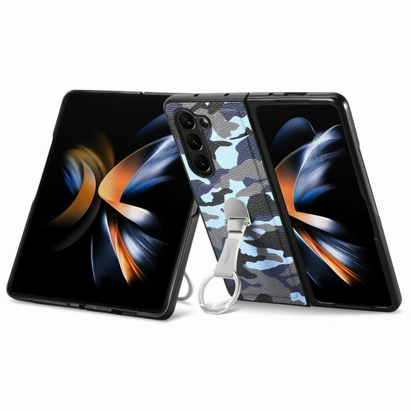 Allytech Galaxy Z Fold 5 5G Case with Adjustable Ring Holder Stand, Shockproof Camouflage Pattern Fashion Protective Phone Case Cover for Samsung Galaxy Z Fold 5 5G 2023 - Blue