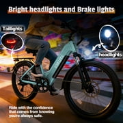 ESKUTE Electric Bike for Adults – 1300W Peak Motor, 28MPH, 840Wh Removable Battery, Up to 70-Mile Range, 26 Tires, 7-Speed Adjustable Stem, Step-Thru, Green