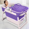 thumbnail image 2 of 103cm/40.6 Inch Portable Folding Bathtub, Small Foldable Tub with Ergonomic Seat & Massage Roller, Large Collapsible Tub, Freestanding Surround Collapsible Tub, Effortless Foldable Bathtub-Purple, 2 of 10