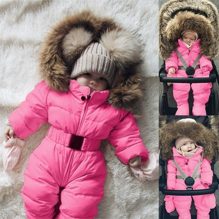 Baby Girls Snow Suits Warm Hooded Puffy Coat Jacket Footed Romper for Infant Baby Jacket Snowsuit Long Sleeve Windproof Winter Clothes for Baby Girl 3-6 Months