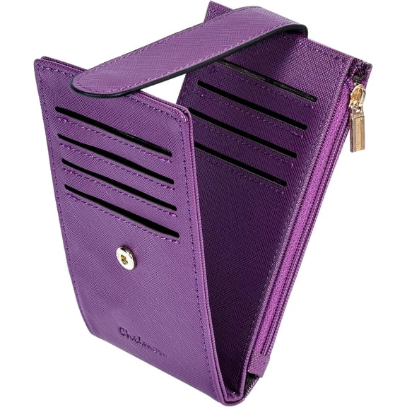 Women's RFID Slim Card Holder Wallet | Thin Bifold Multi Card Case with Zipper Pocket Purse for Women(Deep )