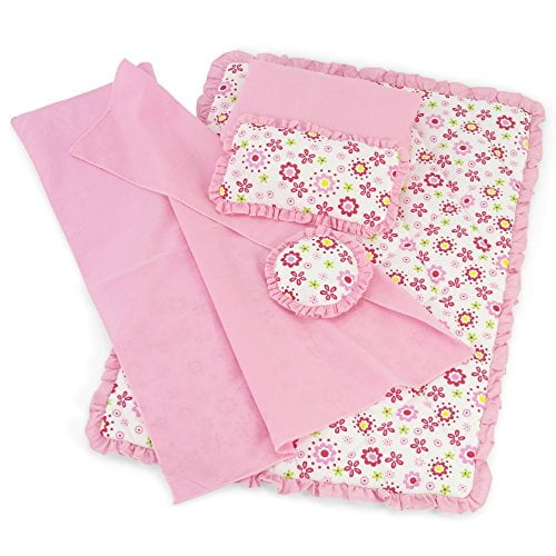 18 Inch Doll Clothes Accessories for American Girl Dolls | Reversible Floral Print Doll Bedding 5 Piece Set | Fits 18" Our Generation and Journey Girl