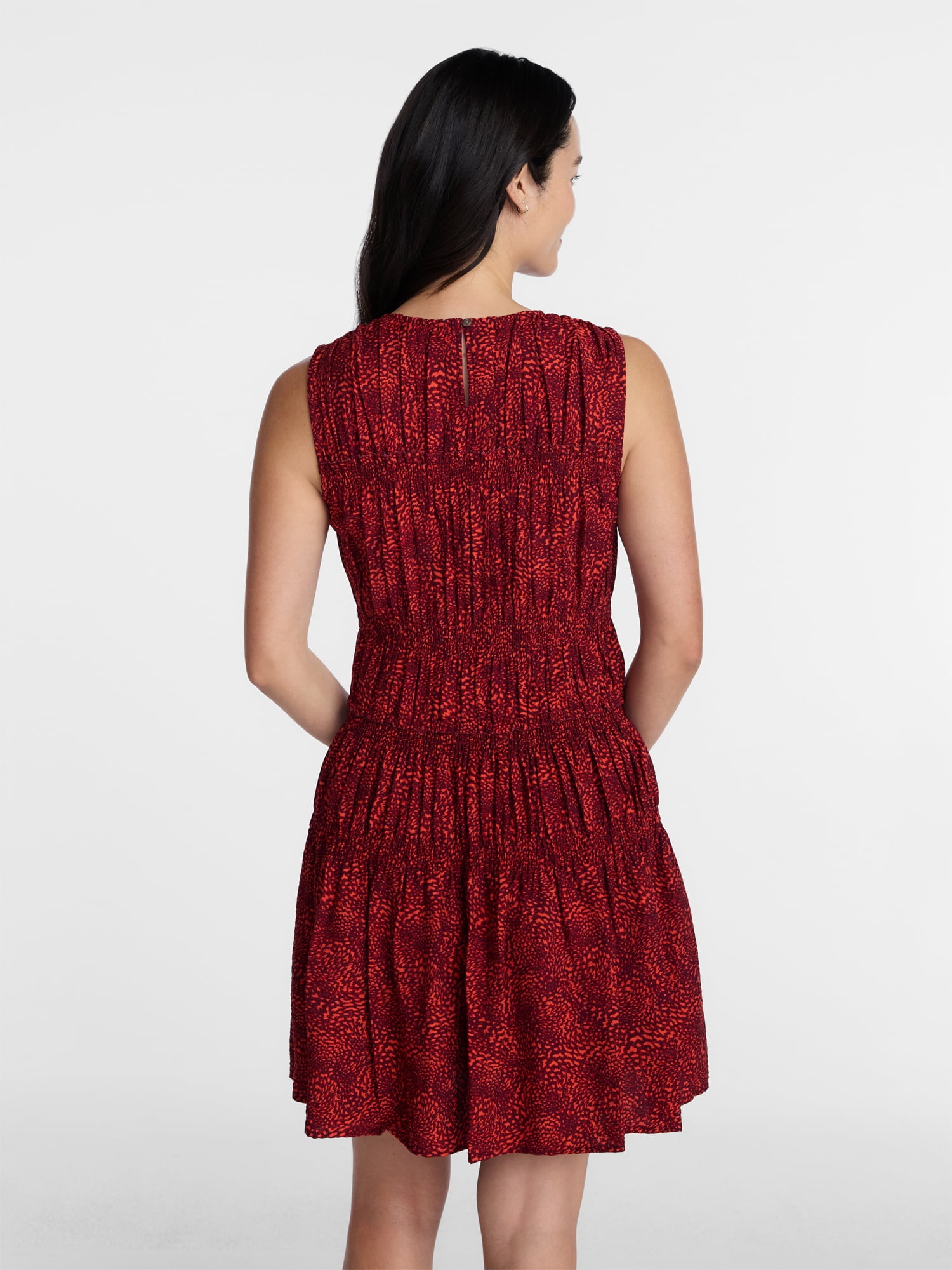Time and Tru Women's Plus Size Smocked Sleeveless Mini Dress, Sizes 1X-4X