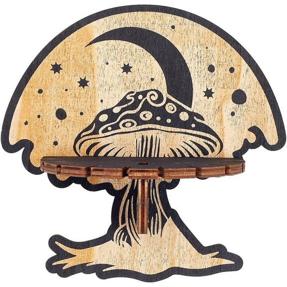 Shelf Display Wooden Wall Shelf Mushroom Moon Floating Shelves Dowsing Pendulum Holder Stand Rustic Witchy Stuff Storage for Hanging Stones Rock Spiritual Gift 5.74x5.91Inch Mixed Color