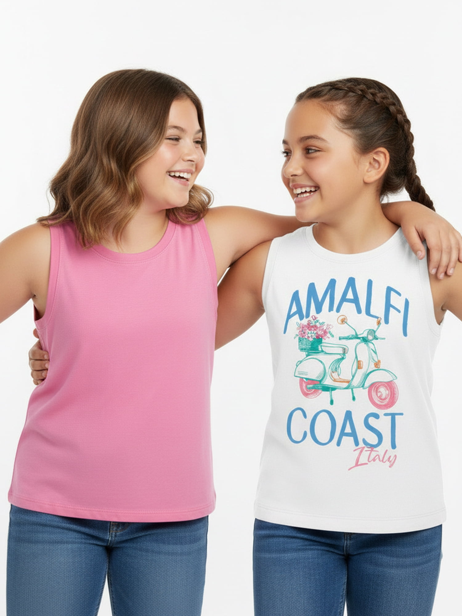 Wonder Nation Girls Amalfi Italy Graphic Tank Top, 2-Pack, Sizes 4-16 Plus