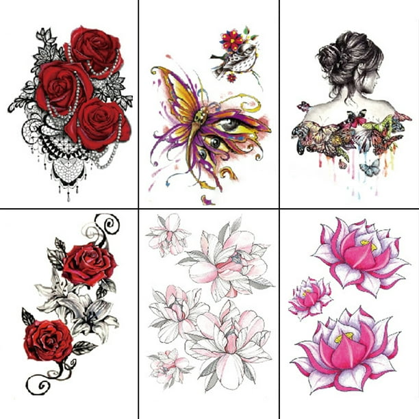 COSMONIC Tattoo Stickers Fake Temporary Tattoos Rose Flowers Neck Wrist Art  Fashion 12 Sheets 