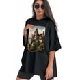 thumbnail image 3 of Plus Size Shirt for Women Black Tops for Women Oversized Short Sleeves Shirt for Women Castle (67） T Shirt Crewneck Shirt for Women 3XL, 3 of 5