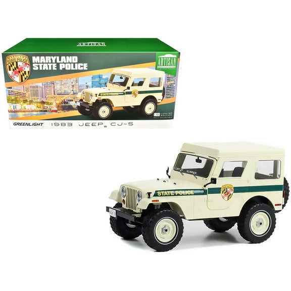 1983 Jeep CJ-5 Hardtop "Maryland State Police" Beige with Green "Artisan Collection" 1/18 Diecast Model Cars by Greenlight