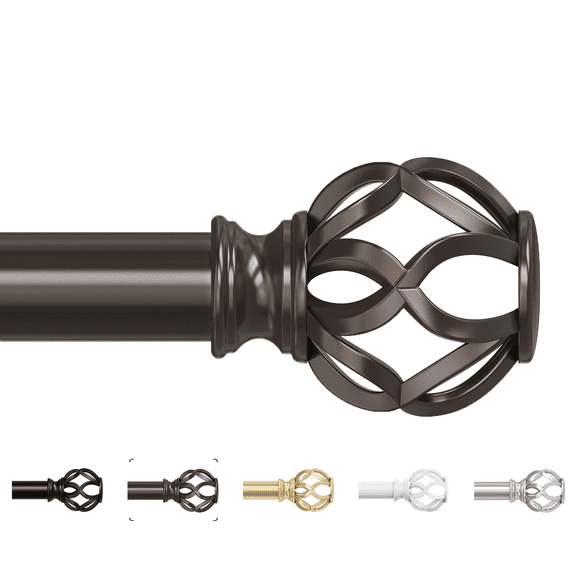 OLV 1" Brown Twist Cage Adjustable Single Curtain Rod Set for Windows,30-60"
