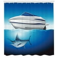 thumbnail image 3 of Ambesonne Fishing Theme Shower Curtain, Boat and Sword Fish, 69"Wx75"L, Sea Blue and Pale Grey, 3 of 3
